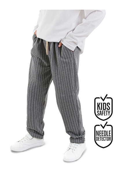 Denokids Boy's Striped Gray Trousers