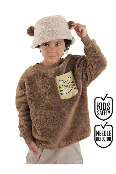 Denokids Kaplan Oversize Boy Brown Plush Sweatshirt