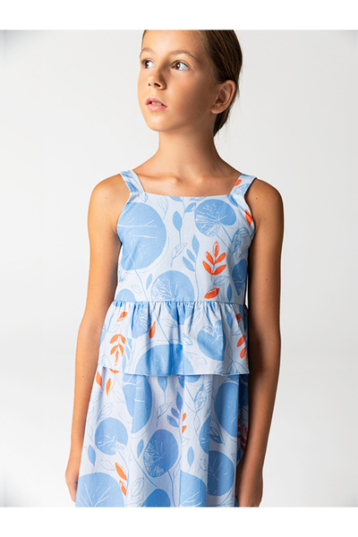 SheShe Rochie pentru fetiță cu bretele din bumbac cu model de frunze