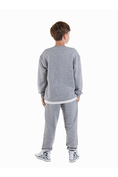 Denokids Letters Boy Gray Tracksuit Set