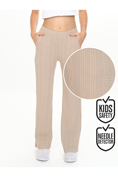 Denokids Girl's Pipe Leg Beige Basic Sweatpants