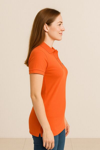 comstar Women's Short Sleeve Summer Basic Orange Polo Neck T-Shirt