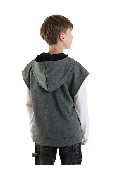 Denokids Boy's Hooded Sleeveless Gray Sweatshirt