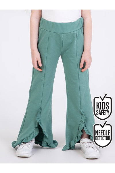 Denokids Girl's Ruffled Green Sweatpants