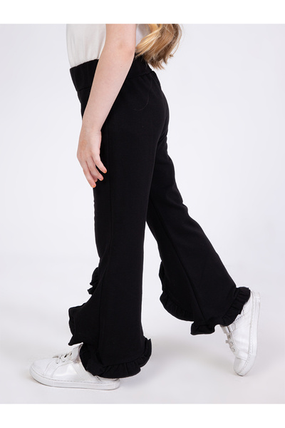 Denokids Girl's Ruffled Black Sweatpants