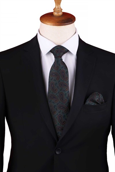 Kravatkolik Κλασική γραβάτα με μοτίβο πράσινου σάλι KK13120