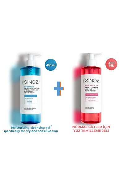 SİNOZ HydraPro Facial Cleansing and Hydrating Gel for Dry and Sensitive Skin 400ml + Facial Cleansing Gel for Normal Skin 400ml