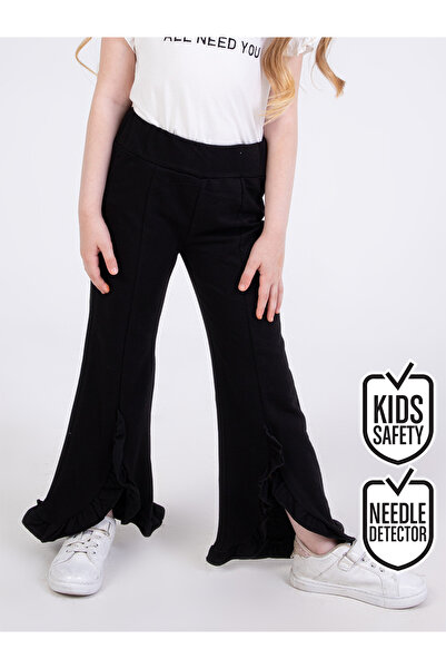 Denokids Girl's Ruffled Black Sweatpants
