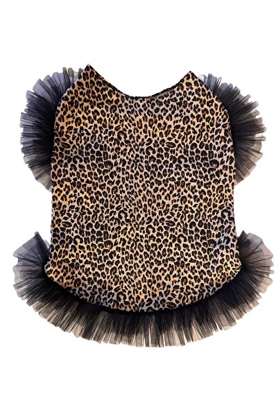 For a Fur Köpek Elbisesi Leopar Desenli Tütü Kollu Kedi Köpek Kıyafeti Tişörtü Leoparlı Köpek Elbisesi Tişörtü