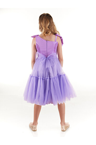 Daisy Bow Detailed Tutu Fluffy Girl's Evening Dress