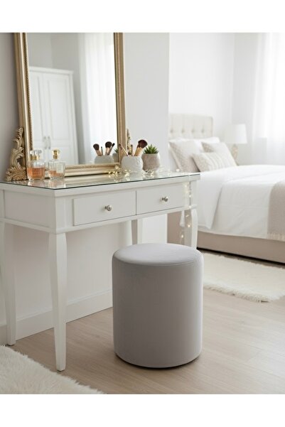 Ebrar Home Design Lüks Kadife Puf | Makyaj Masası Taburesi | Çok Amaçlı Yan S...