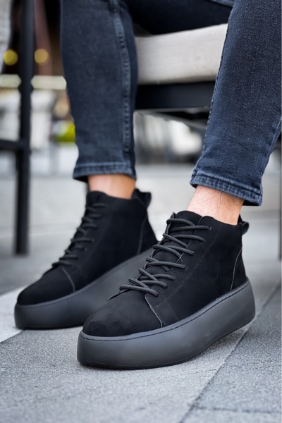 pabucmarketi Lace-Up Men's Sports Boots Black Suede (Black Sole)