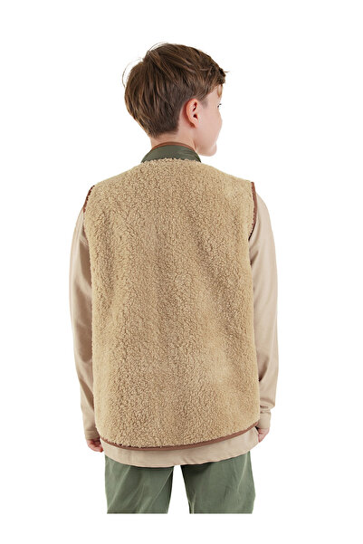 Denokids Boy's Brown Plush Vest