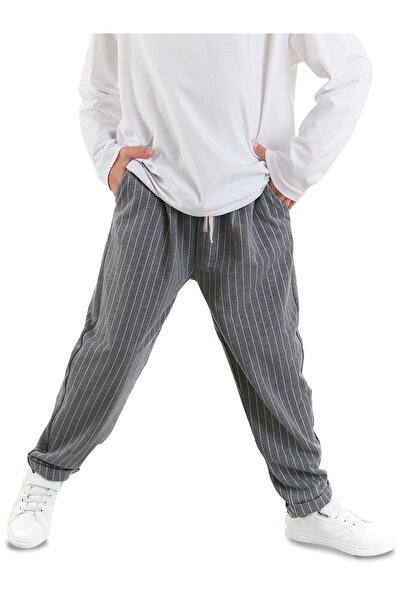 Denokids Boy's Striped Gray Trousers