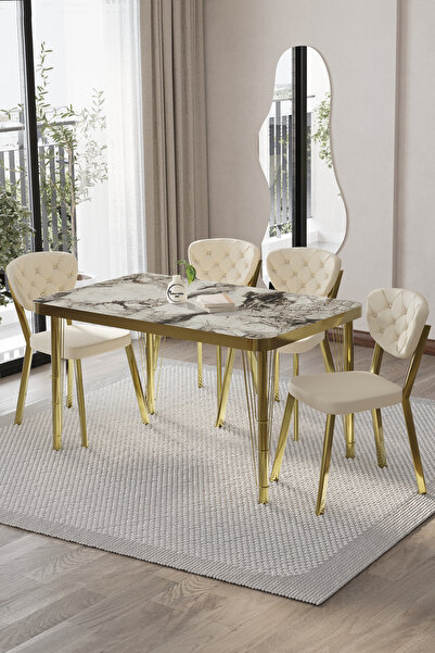 BY ORHAN GÜZEL Akuamarin Mutfak Yemek Masası Takımı- 4 Kişilik Mutfak Masa Sandalye Takımı- Mutfak Masası Takımı