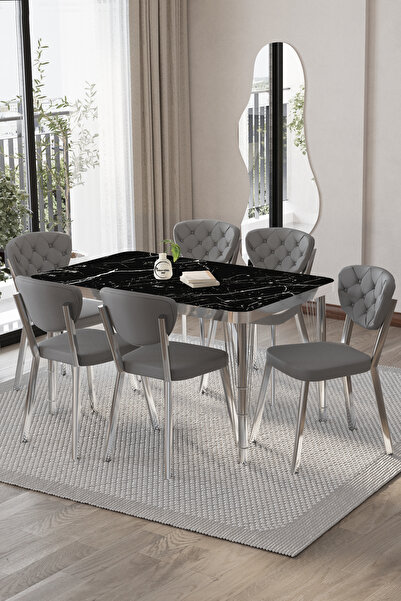 BY ORHAN GÜZEL Akuamarin Mutfak Yemek Masası Takımı- 6 Kişilik Mutfak Masa Sa...