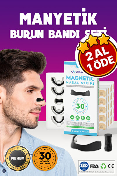 Wealtivo Mıknatıslı Burun Bandı 30'lu Set, Horlama Azaltıcı Premium Sağlık Estetik Siyah Manyetik Aparatı