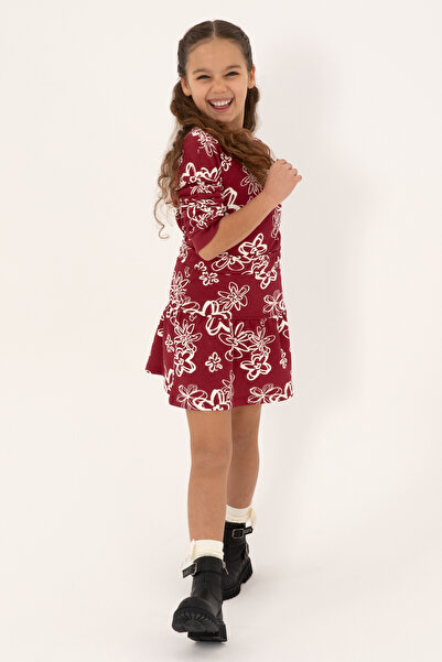 U.S. Polo Assn. Girl's Dark Raspberry Floral Patterned Knitted Skirt 50317971-Vr104