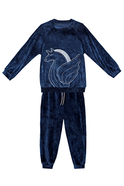 Denokids Σετ φόρμας κοριτσίστικης φόρμας με μονόκερο βελούδινο μπλε ναυτικό