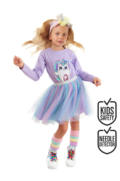 Denokids Girl's Tulle Rainbow Patterned Fluffy Dress
