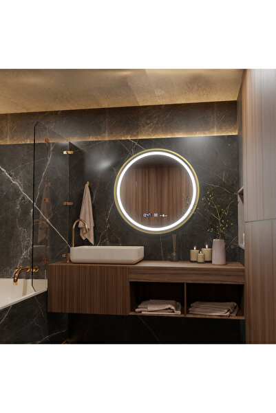 Marcello Round LED Mirror 60 cm Celeste Royale Gold MotionGlow Marcello, Demister, Clock & Thermometer, Dimma
