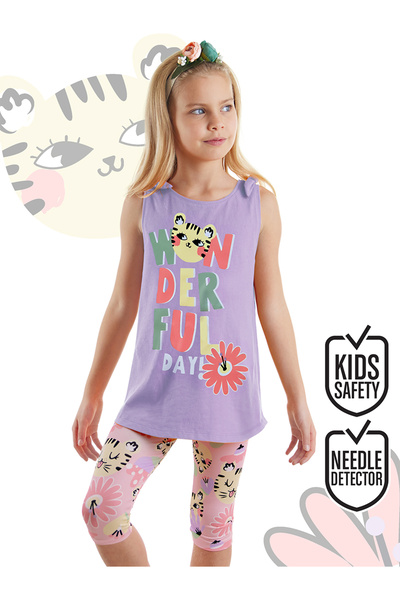 Denokids Sleeveless Summer Tunic and Leggings Set for Girl - Floral Pattern with Cat