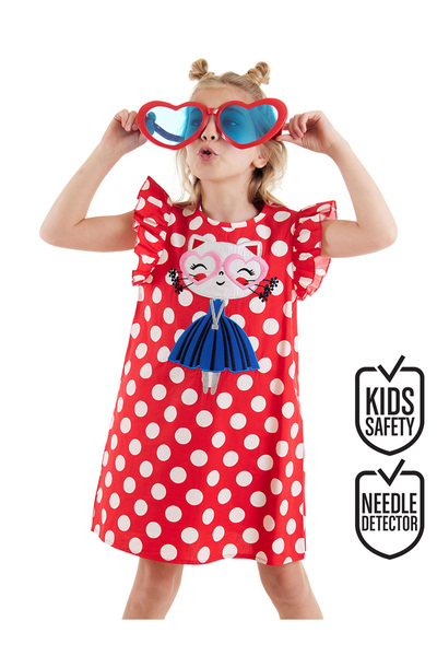 Denokids Cat Girl's Dress Poplin Red Polka Dot Summer Poplin Dress
