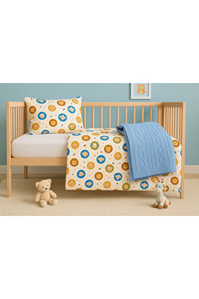 BELENAY HOME Tona Baby Dream Blue 4-Piece Baby Sleeping Set – (Duvet Cover + ...