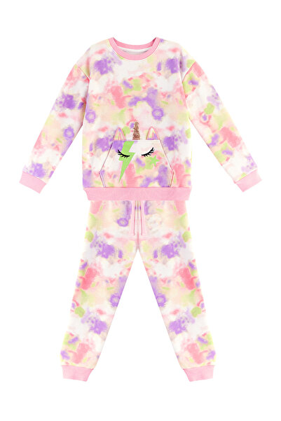 MSHB&G Girl's Unicorn Tie-Dye Patterned Kangaroo Pocket Tracksuit Set