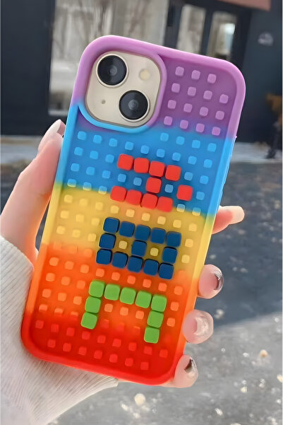 Fibaks iPhone 13 - 14 - 15 Case Colorful Puzzle Piece Camera Protected Silicone Cover