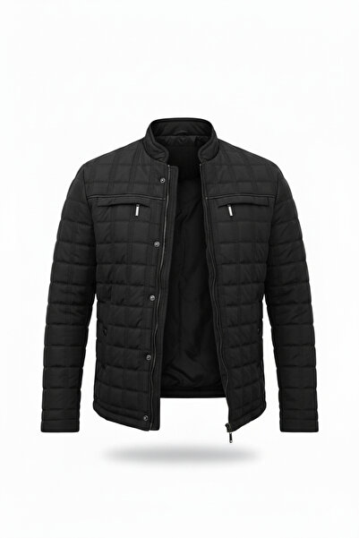 Mero Life Černá pánská bunda Puffer - chlupatá, vodoodpudivá, větruodolná prošívaná