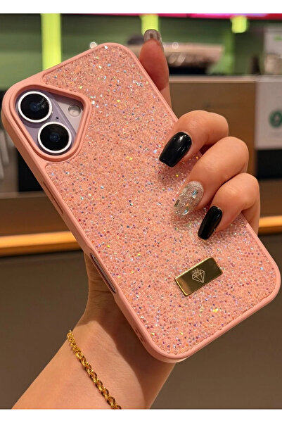 Fibaks iPhone 17 Case with Velvet Diamond Design Inside, Pink Stone Sparkling Diamond Silicone Cover
