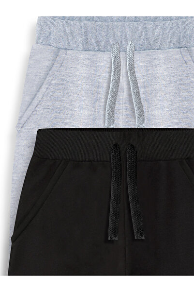 Denokids Unisex Black-Grey Melange 2-Piece Sweatpants Set