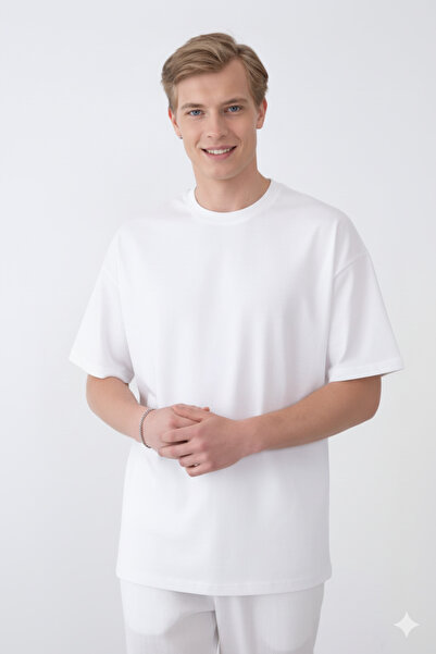 A&O Style Men's White Oversized Crew Neck Basic Cotton T-Shirt