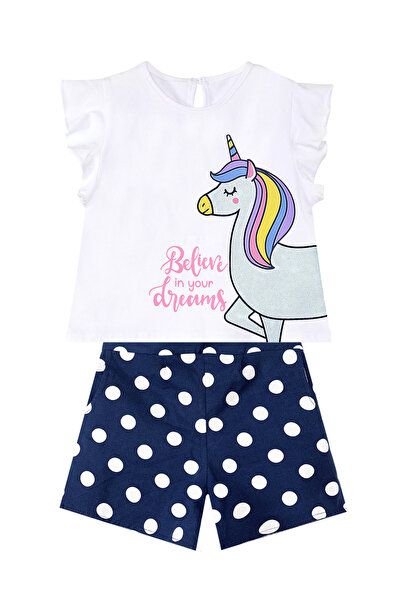 Denokids Polka Dot Unicorn Girls Summer T-Shirt Poplin Shorts Set