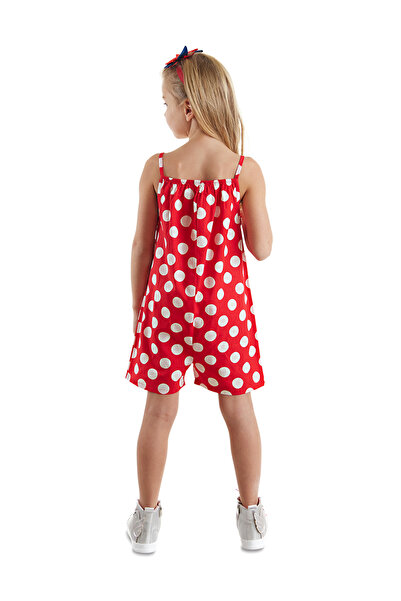 Denokids Red Polka Dot Girl's Woven Jumpsuit
