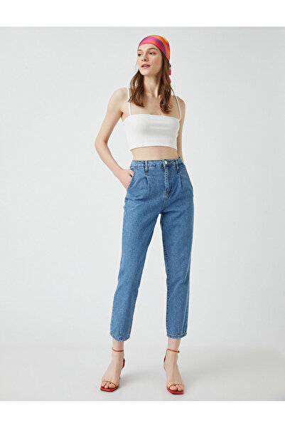 Koton Pantaloni Mom Jean Denim cu talie înaltă buzunare