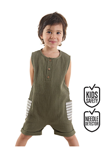 Denokids Baby Boy Green Muslin Jumpsuit