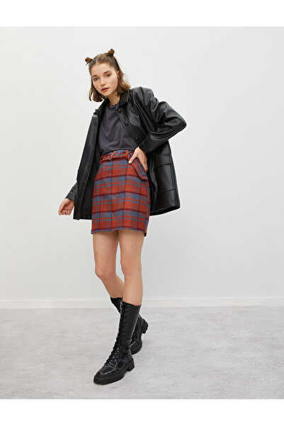 Koton Belted Plaid Mini Skirt