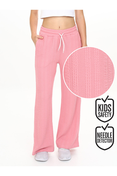 Denokids Girl's Wide Leg Pink Basic Sweatpants
