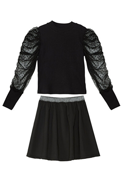 MSHB&G Black Tulle Girl's Turtleneck Blouse Skirt Set