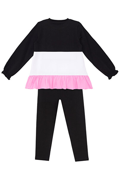 Denokids WhiTe CaT PaTTerned Frilly T-shirt and TighTs SeT for Girls