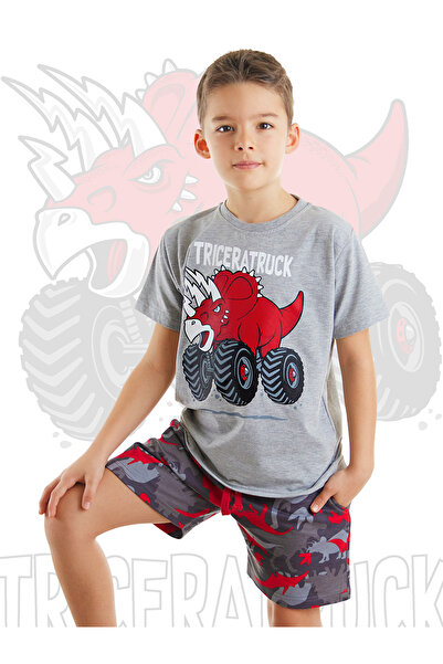MSHB&G Boy's Red Summer T-shirt and Shorts Set - Triceratruck