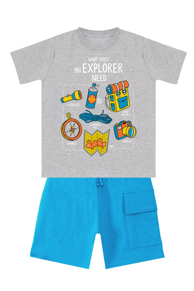 MSHB&G Boy's Explorer Camping Themed Summer T-shirt and Cargo Pocket Shorts Set