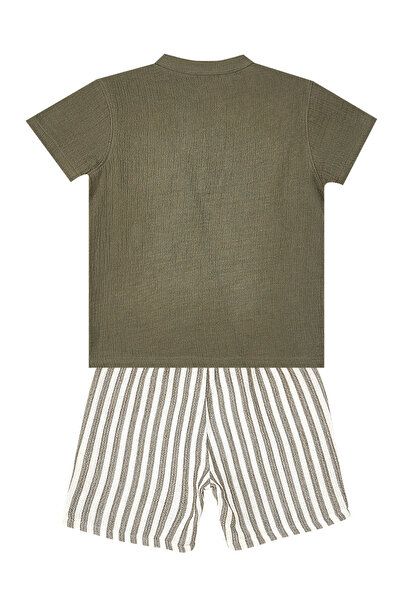 Denokids Baby Boy Green Muslin Striped Shorts and Shirt Set