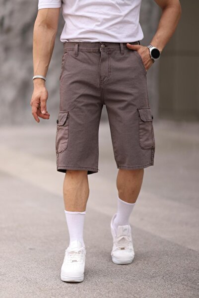 comstar Men's Cotton Loose Stretchy Cargo Pocket Burgundy Capri Shorts