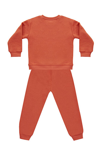 Denokids Just Smile Boy's Brick Colored Tracksuit Set