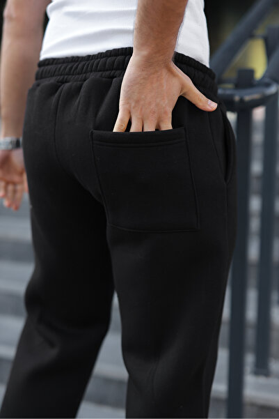 comstar Men's Wide Leg Elastic Waist Black Sweatpants