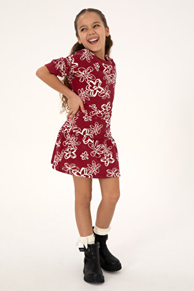 U.S. Polo Assn. Girl's Dark Raspberry Floral Patterned Knitted Skirt 50317971-Vr104