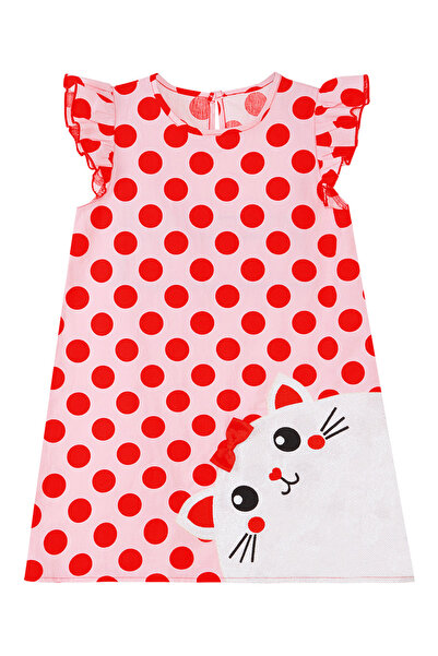 Denokids Pink Poplin Frilly Summer Chubby Cat Girl's Dress